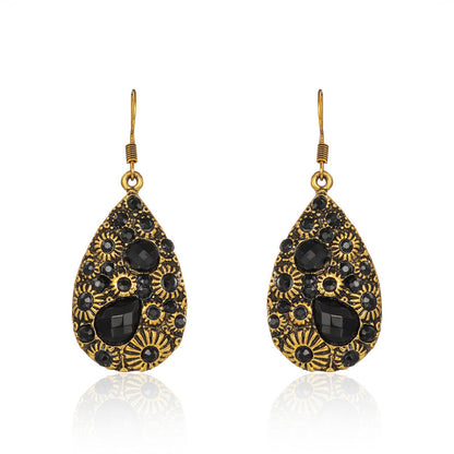 Water Drop Gem Diamond Ancient Ethnic Style Earrings Female Blue Black