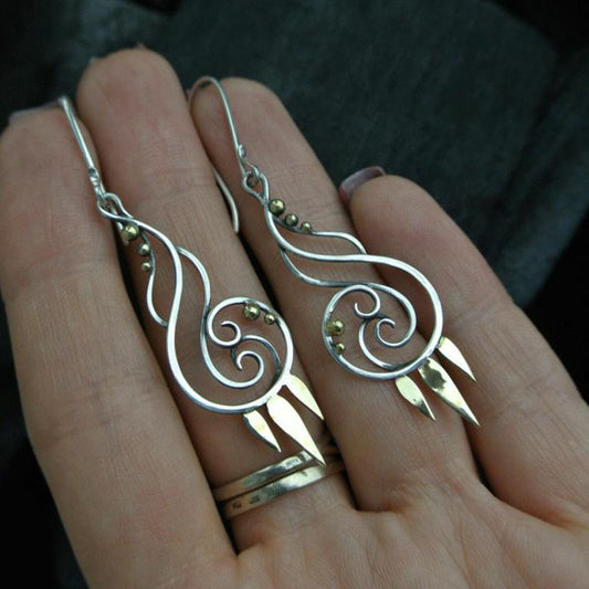Hollow Spiral Plant Earrings European And American Retro Two-tone Simple Personality