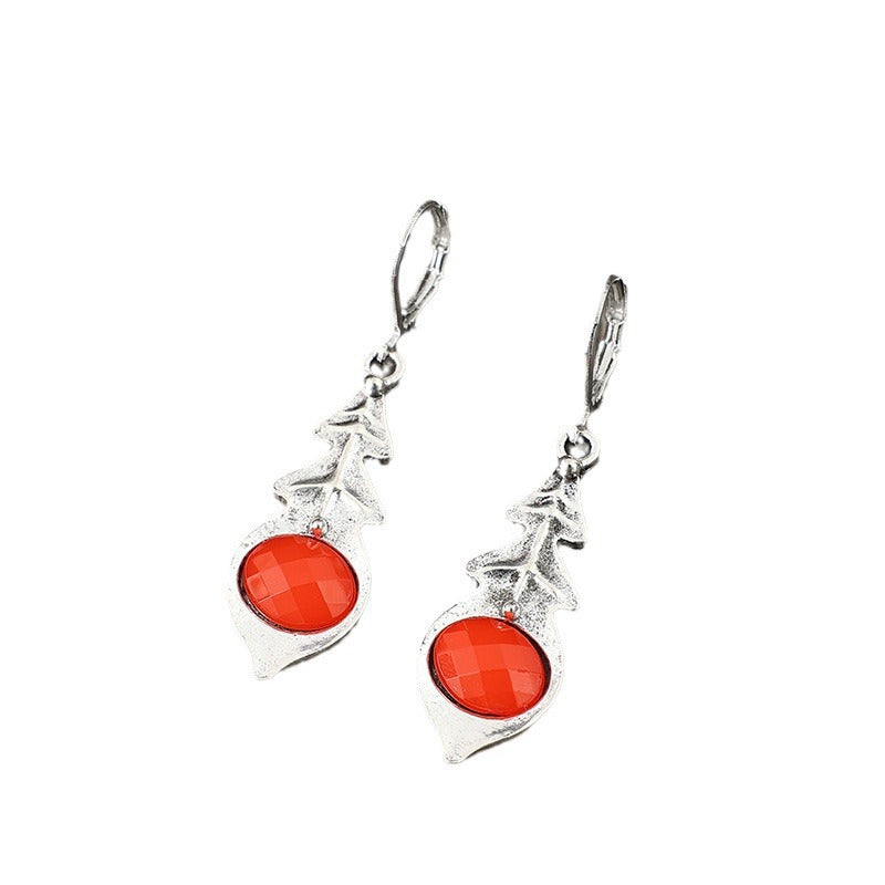 Fashion Bohemian Triangle Inlaid Ruby Vintage Earrings