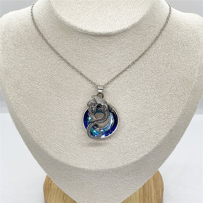 Hollow Crystal Ring Flying Dragon Necklace Earring Set