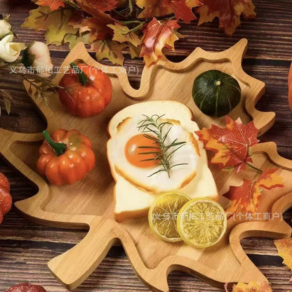 Thanksgiving Solid Wood Tray Maple Leaf Fruit Candy