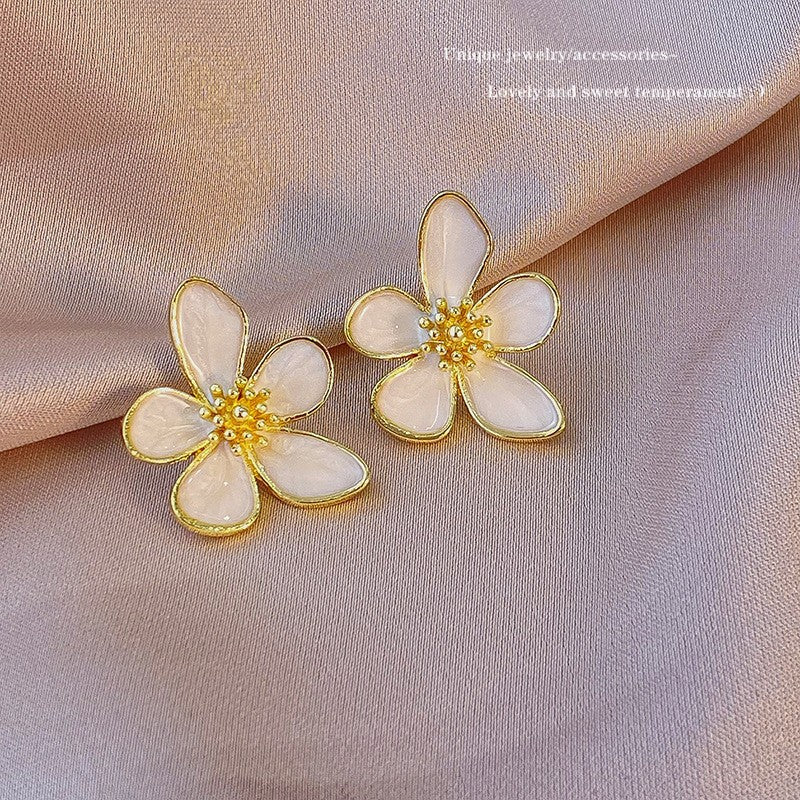 White Drop Oil Petal Earrings For Women