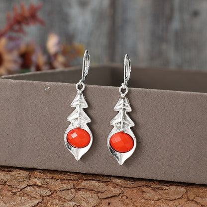 Fashion Bohemian Triangle Inlaid Ruby Vintage Earrings