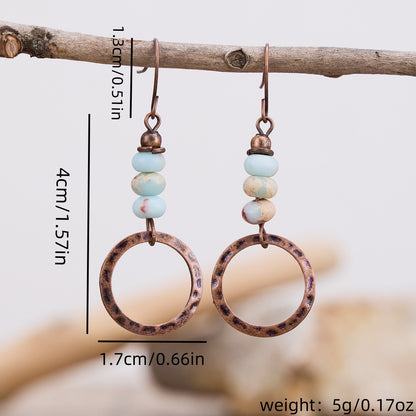 Hammered Turquoise Beaded Pendant Creative Retro Women's Fashion Earrings