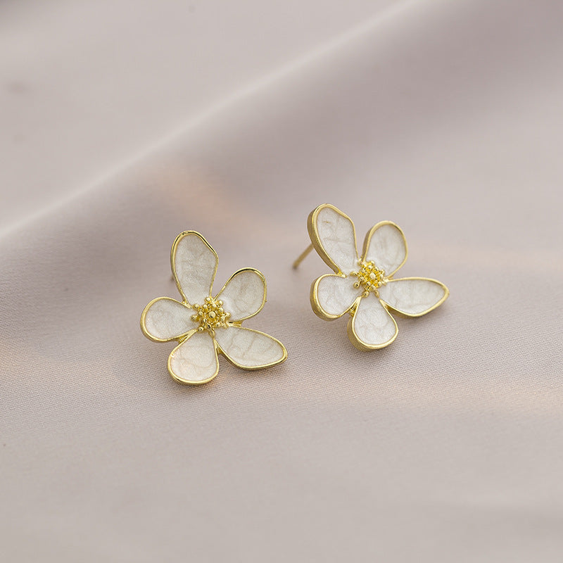White Drop Oil Petal Earrings For Women