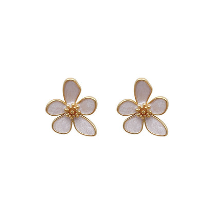 White Drop Oil Petal Earrings For Women