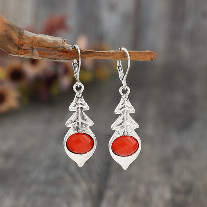 Fashion Bohemian Triangle Inlaid Ruby Vintage Earrings