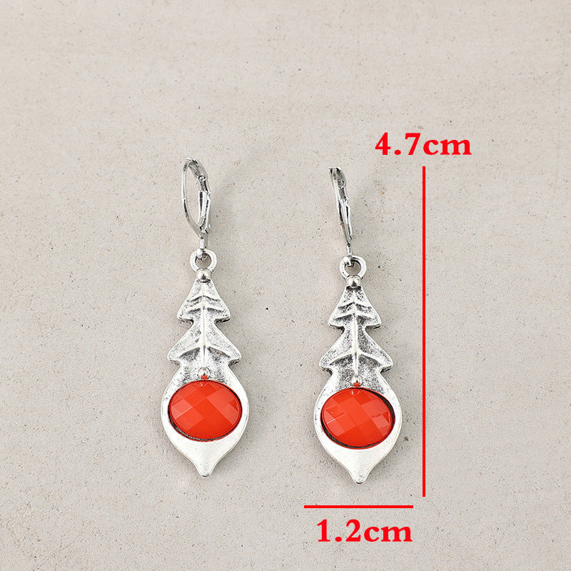 Fashion Bohemian Triangle Inlaid Ruby Vintage Earrings