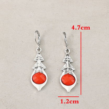Fashion Bohemian Triangle Inlaid Ruby Vintage Earrings