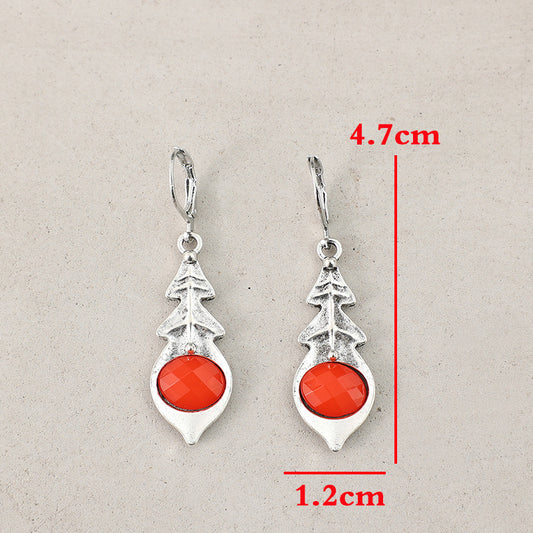 Fashion Bohemian Triangle Inlaid Ruby Vintage Earrings