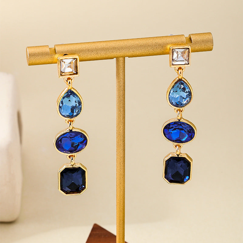 Metal Color Rhinestone Ear Studs Female Geometric Water Drop