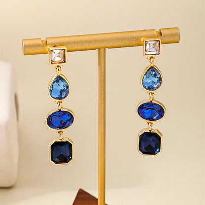 Metal Color Rhinestone Ear Studs Female Geometric Water Drop