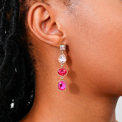 Metal Color Rhinestone Ear Studs Female Geometric Water Drop