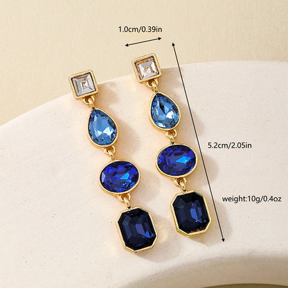 Metal Color Rhinestone Ear Studs Female Geometric Water Drop