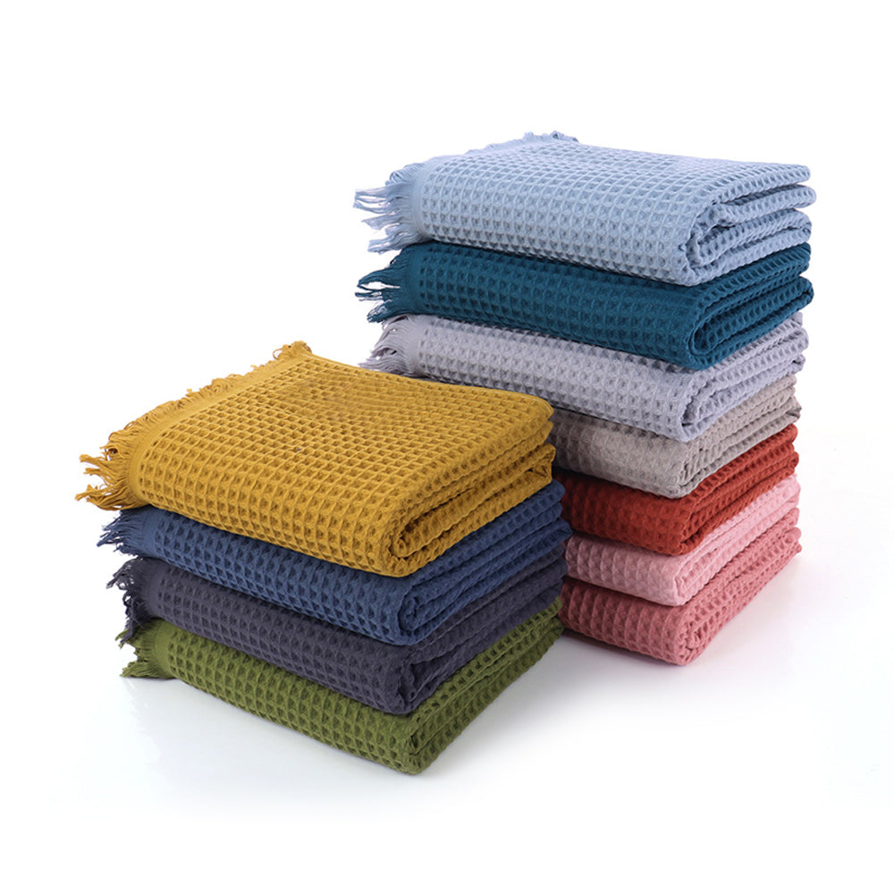A Class 1/2/6 pcs 6 Color 40s combed cotton waffle bath towel with tassels FT