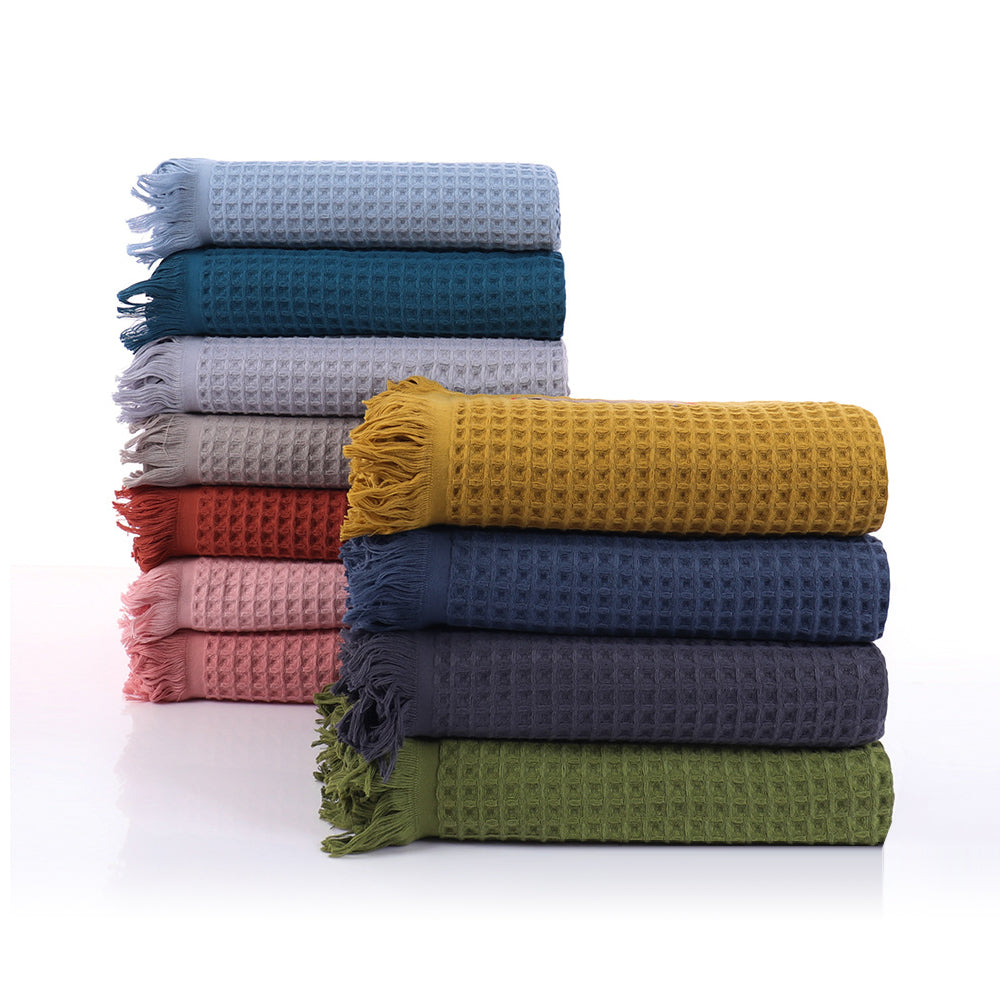 A Class 1/2/6 pcs 6 Color 40s combed cotton waffle bath towel with tassels FT