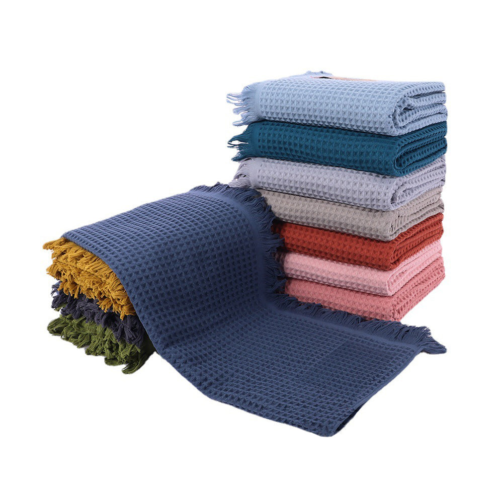 A Class 1/2/6 pcs 6 Color 40s combed cotton waffle bath towel with tassels FT