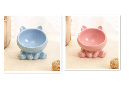 US Local Ceramic Cat Bowl Cat Bowl Cat Food Bowl Neck Guard Oblique Mouth Dog Bowl Pet Bowl