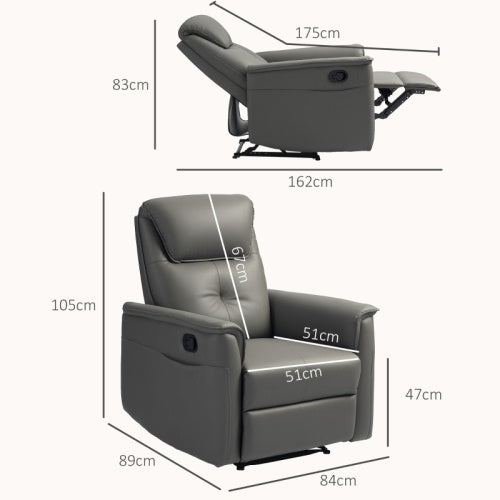 UK Local HOMCOM Recliner Armchair With Thick Padded Spring Cushion, Microfibre Manual Reclining Chair With Adjustable Leg Rest, Side Pockets For Living Room, Bedroom, Light Grey