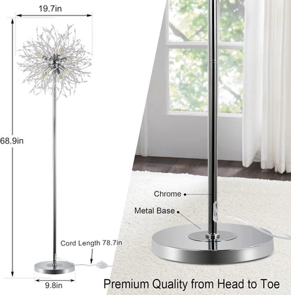 US Local Bedroom Crystal Floor Lamp,,69 Inch High Pole Lamp,Modern Room Decorative Floor Lamp,Includes 32 Fireworks Crystal Suspenders, Chrome Finish