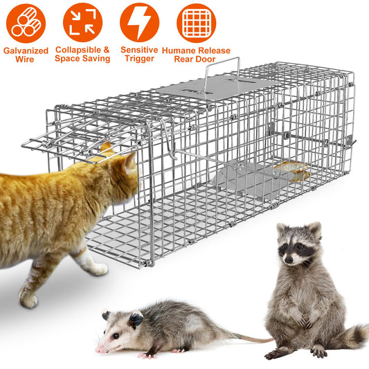 US Local Cat Trap Cage Catch Release Live Animal Rodent Cage Foldable Galvanized Wire