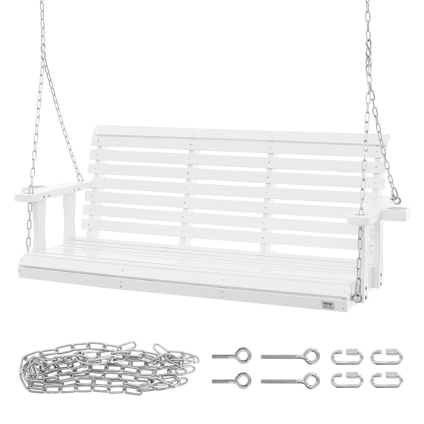 US Local VEVOR Wooden Porch Swing 5.5 Ft, Patio Bench Swing For Courtyard & Garden, Upgraded 880 Lbs Strong Load Capacity, Heavy Duty Swing Chair Bench With Hanging Chains For Outdoors, White