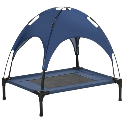 UK Local PawHut Raised Dog Bed Waterproof Elevated Pet Cot With Breathable Mesh UV Protection Canopy Blue, For Medium Dogs, 76 X 61 X 73cm
