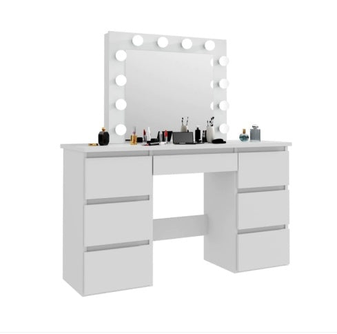 US Local Large White Vanity Tables With Mirror And Light