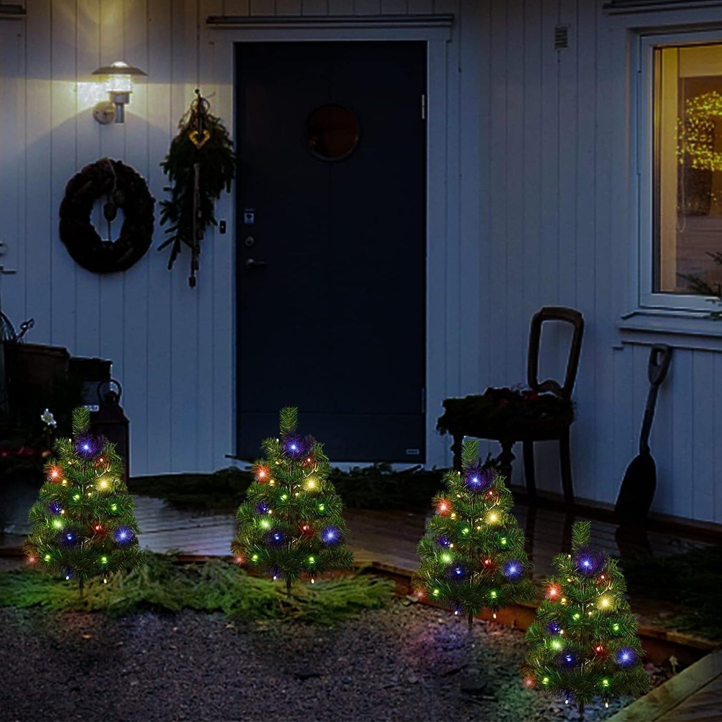 US Local 3SET 1 TOW 2 Solar Christmas Tree, Solar Powered Pathway Christmas Tree With Multicolored LED Lights