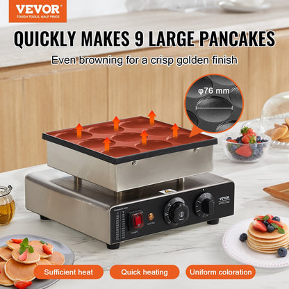 US Local 9PCS 76mm Dutch Pancake Maker Commercial Dorayaki Baker 850W Non-stick