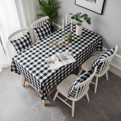 Woven Black And White Plaid Tablecloth Tablecloth