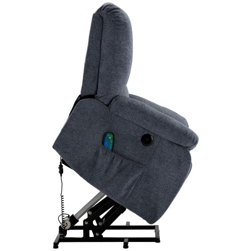 UK Local Electric Power Lift Recliner Chair Sofa With Massage And Heat For Elderly 2 Side Pockets USB Ports Single Recliner Chairs For Living Room Overstuffed Fabric Reclining