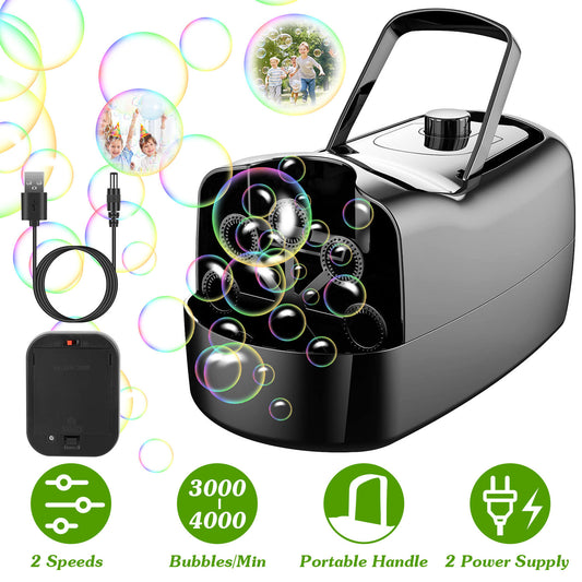 1Pc Bubble Maker Automatic Bubble Blower Portable Bubble Blowing Machine With 2 Speeds Handle 3000-4000 Bubbles Per Minute Plug-In Battery Powered