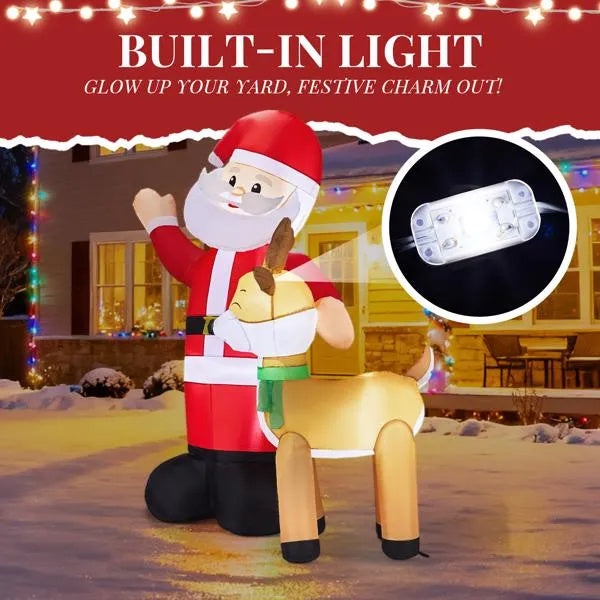 US Local 6.3 FT Lighted Christmas Inflatable Decoration, Inflatable Santa And Reindeer, Funny Blow Up Yard Decorations With Built-in LED Lights For Holiday Party Front Yard Lawn Garden Decor