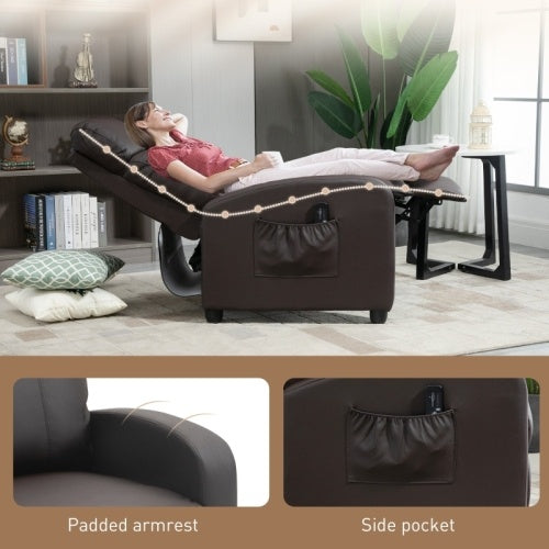 UK Local HOMCOM Recliner Armchair, Massage Faux Leather Push Back Reclining Chair With Adjustable Leg Rest, Side Pocket, For Home Living Room Theatre, Brown