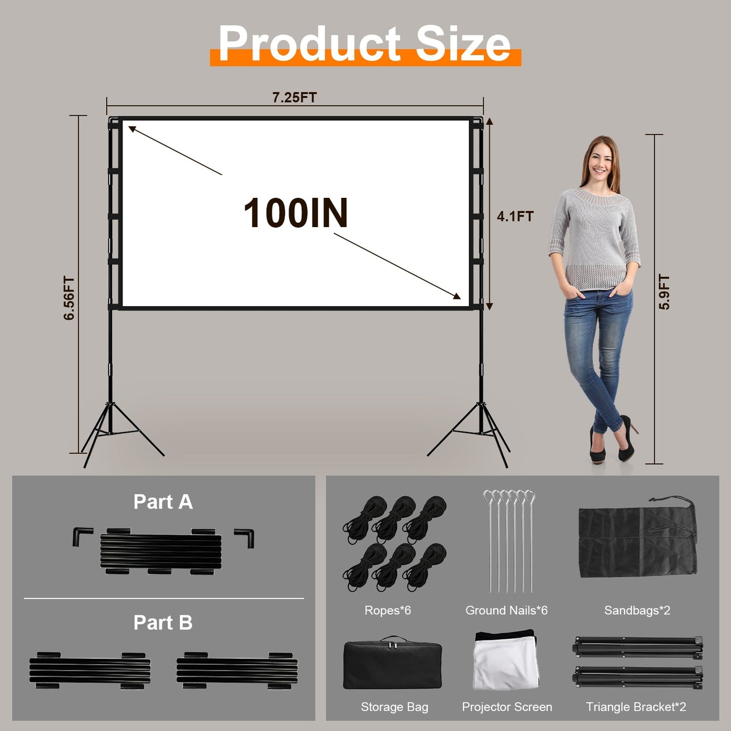 US Local 1Pc 120inch Or 100inch Projector Screen With Stand 16 9 4K HD Rear Front Wrinkle Free Portable And Foldable Movie Screen With Carry Bag For Indoor Outdoor Home Theater Backyard Cinema