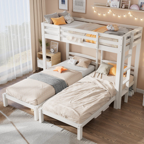 UK Local Bunk Bed Triple Sleeper With Side Ladder For Children And Teens 3FT, White 90x190cm,90x200cm  Mattress Not Included