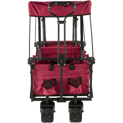 US Local VEVOR Extra Large Collapsible Garden Cart With Removable Canopy, Folding Wagon Utility Carts With Wheels And Rear Storage, Wagon Cart For Garden, Camping, Grocery Cart, Shopping Cart, Red