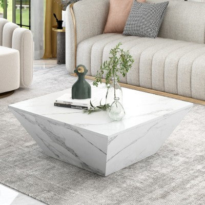 UK Local Marbling Veneer  PVC Coffee Table For Living Room Tea Table Large Side Table With 2 Cabinet White Square Nesting Table Side Table Wooden Centre Table Console Sofa Table With Storage 70x70x36cm