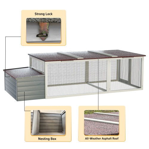 US Local 20.93ft  Large Wooden Chicken Coop Outdoor Hen House With Nesting Box  Weatherproof Asphalt Roof Walk In Poultry Cage With Secure Locks Metal Mesh Run For  Farm Use