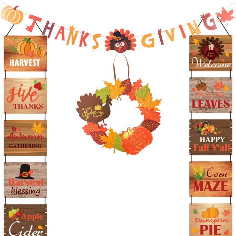 Thanksgiving Decoration Couplet Autumn Harvest Maple Leaf Hanging Flag Turkey Pumpkin Listing