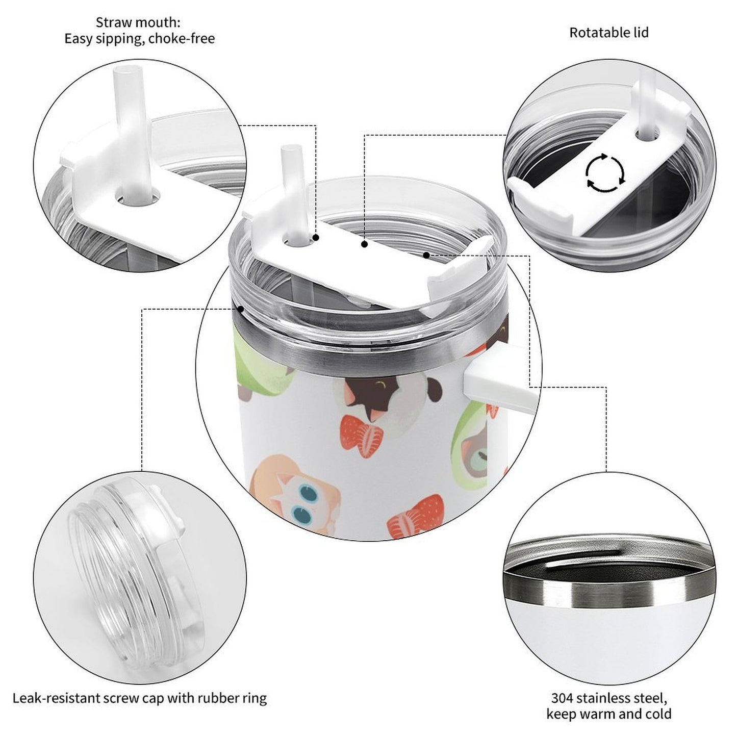 PHDT00259 POD US Local Tumbler 40 oz Large Capacity Car Cup Cat Dessert Cute Pink Green Black