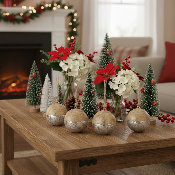 US Local 4 PCS Set Christmas Hanging Ball Ornaments Wooden Tree Decorations Festive Holiday Party Decor Xmas Tree Accessories FBA Shipment