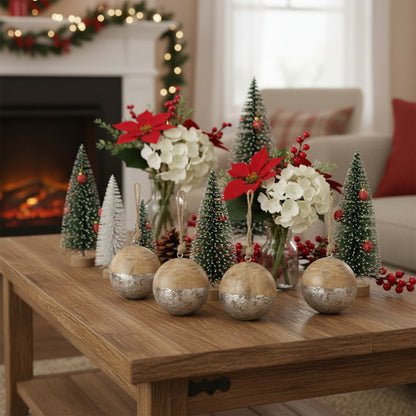 US Local 4 PCS Set Christmas Hanging Ball Ornaments Wooden Tree Decorations Festive Holiday Party Decor Xmas Tree Accessories FBA Shipment