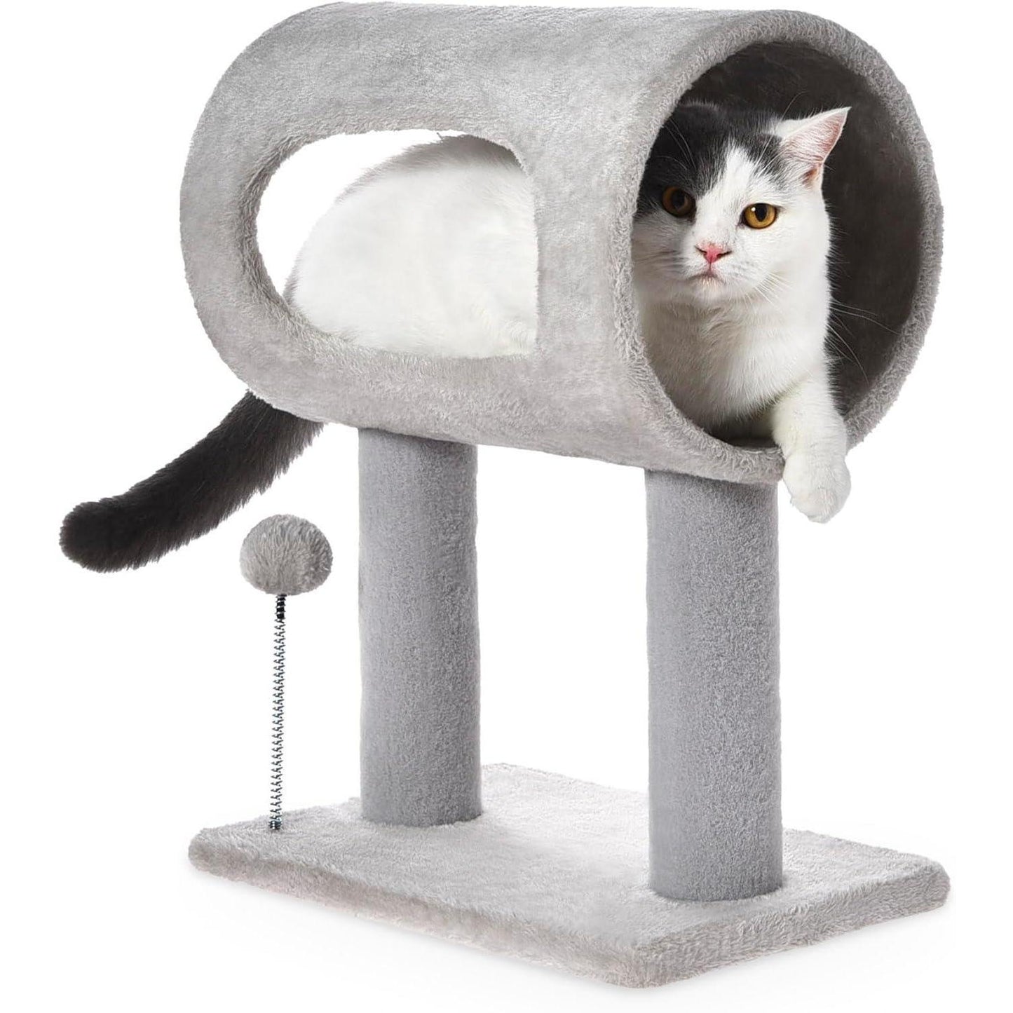 US Local Gray Indoor Cat Tree With Hanging Ball 20.5Cat Tree With Tunnel Bed And Scratching Post Cat Tower