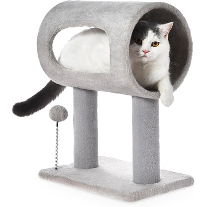 US Local Gray Indoor Cat Tree With Hanging Ball 20.5Cat Tree With Tunnel Bed And Scratching Post Cat Tower
