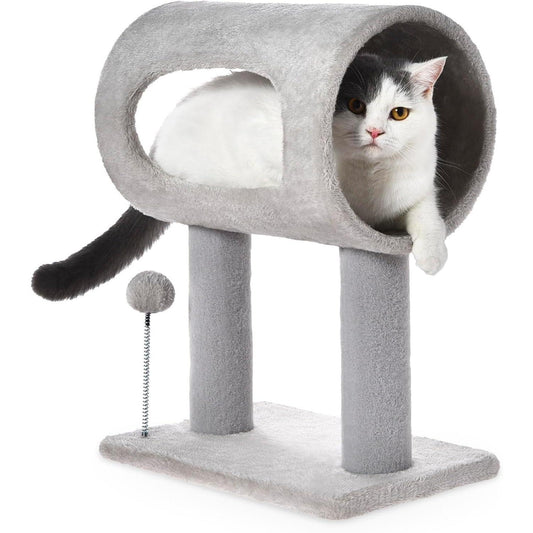 US Local Gray Indoor Cat Tree With Hanging Ball 20.5Cat Tree With Tunnel Bed And Scratching Post Cat Tower