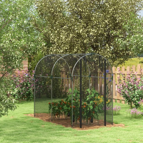 UK Local Outsunny Galvanised Steel Fruit Cage, Plant Protection Tent With Zipped Door, 1.2 X 2.4 X 1.9m, Black