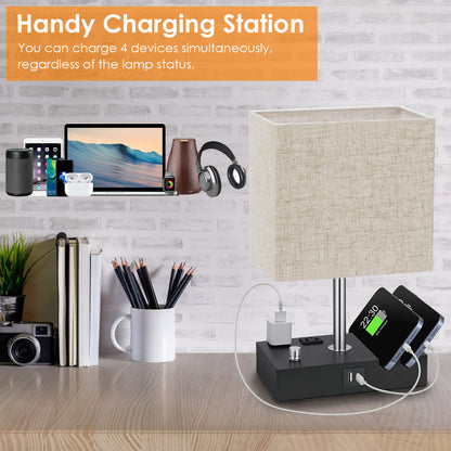 US Local 1Pc Fully Dimmable Table Lamp For Bedroom Living Room Bedside Lamp For Nightstand Dual USB Ports 2 Power Outlets LED Bulb Included