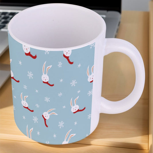 POD US Local White mug with full print, Christmas Rabbit Snowflake 0011